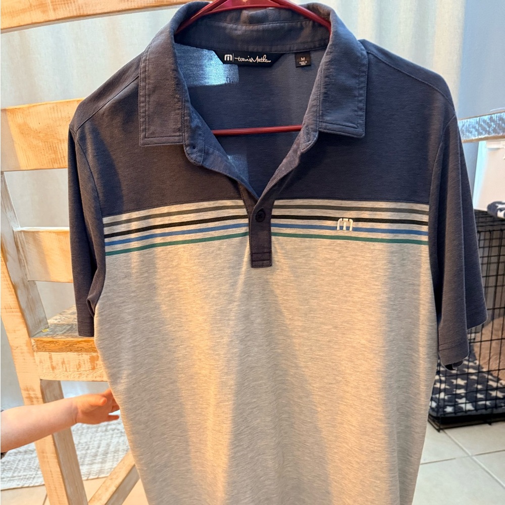Travis Mathew Men's Navy & Light Gray Stripe Polo